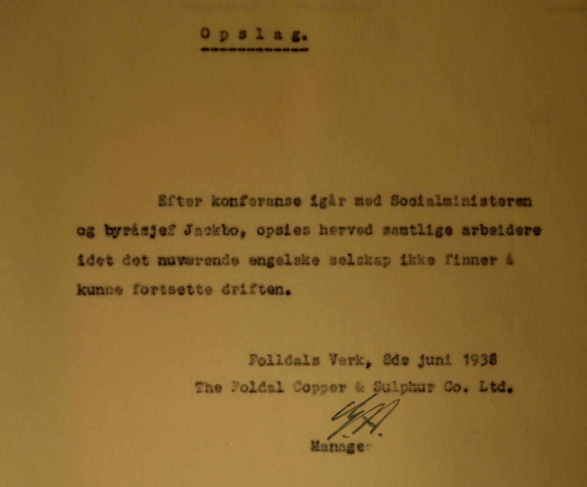 gammelt dokument folldal verk