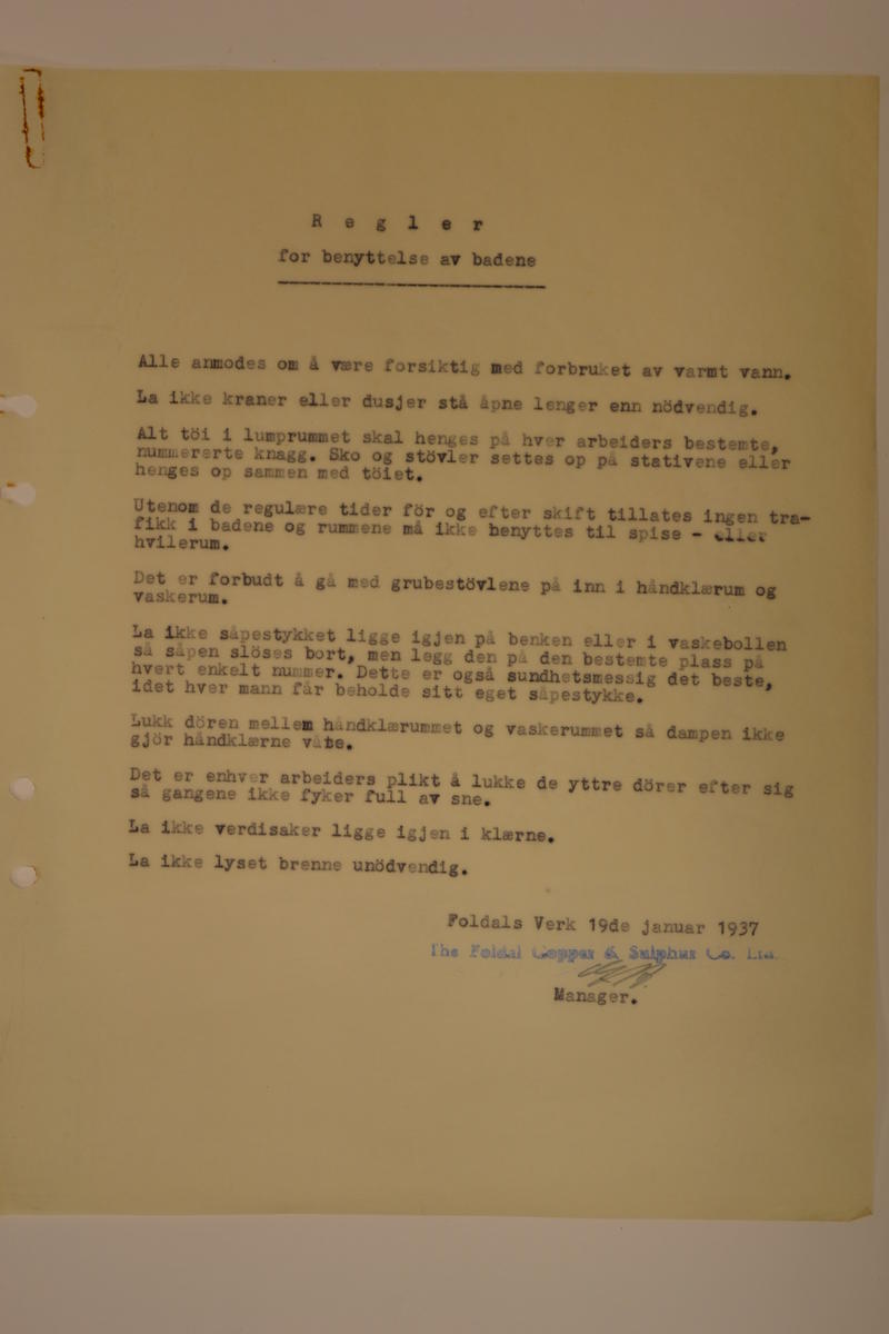 gammelt dokument folldal verk