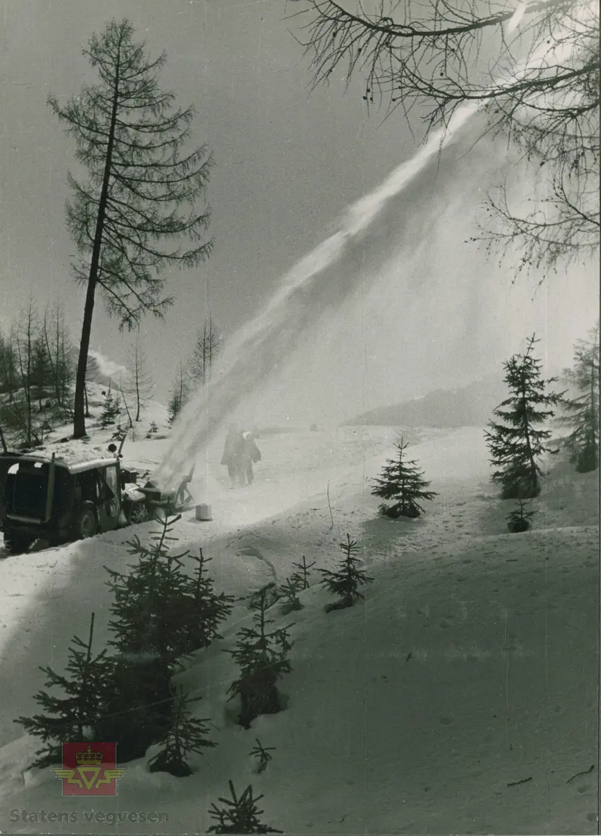 Demonstrasjon av Willys Jeep med freseaggregat. Enkeltbilde i Colbjørnsens album som er merket Edizioni Fotografiche G.Ghedina-Cortina 1950-1954. Sannsynligvis er  bilde NVM 00-F-34404 fra samme tid og sted.