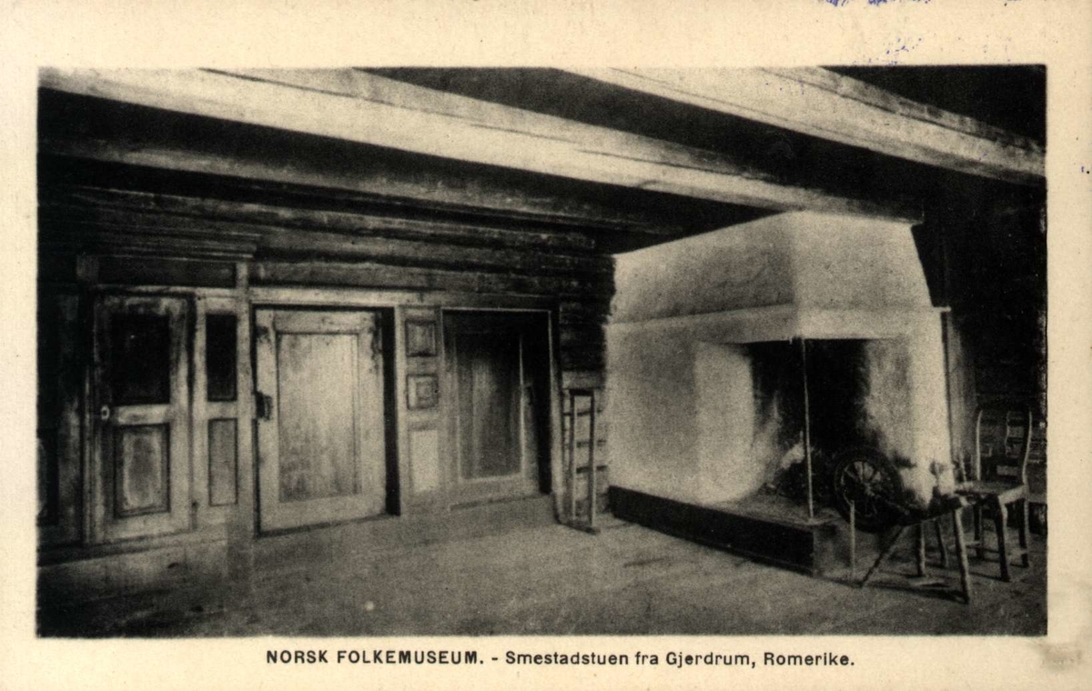 Postkort.  Smedstadstua fra Gjerdrum,  Romerike.  Østlandstunet, NF.