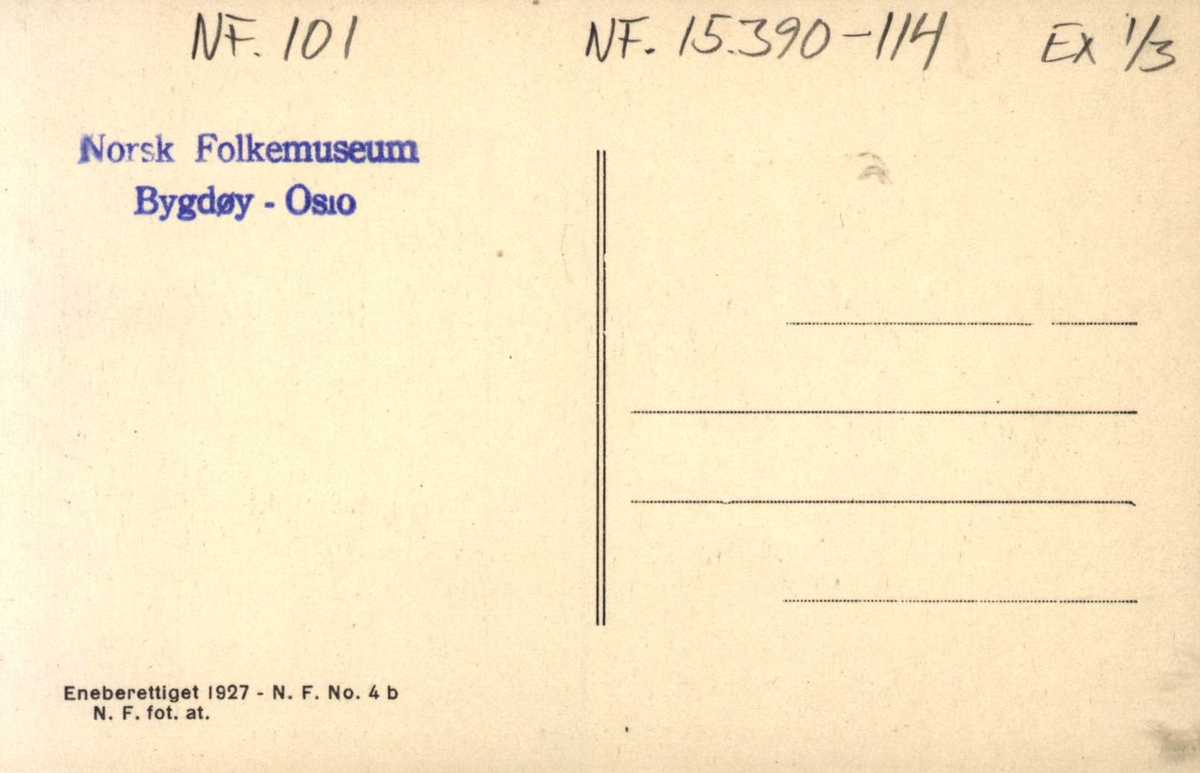 Postkort.  Smedstadstua fra Gjerdrum,  Romerike.  Østlandstunet, NF.