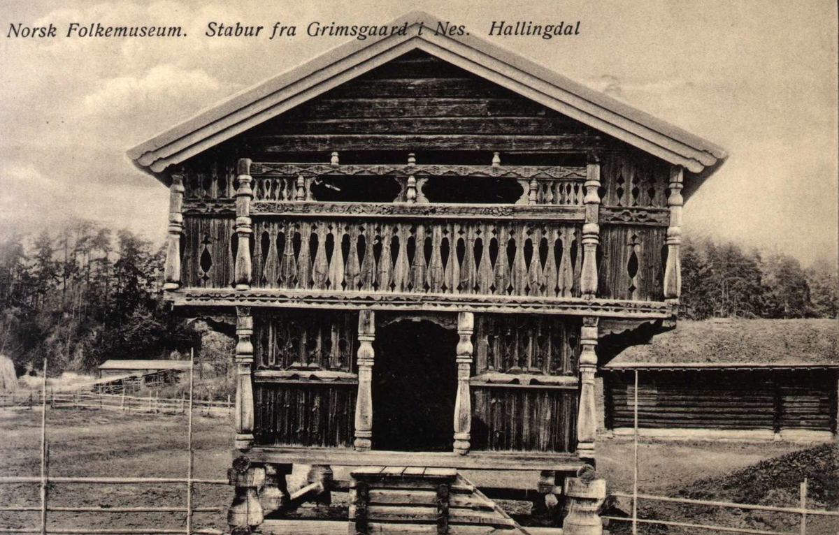 Postkort. Stabbur fra Grimsgaard i Nes. Hallingdalstunet, NF.