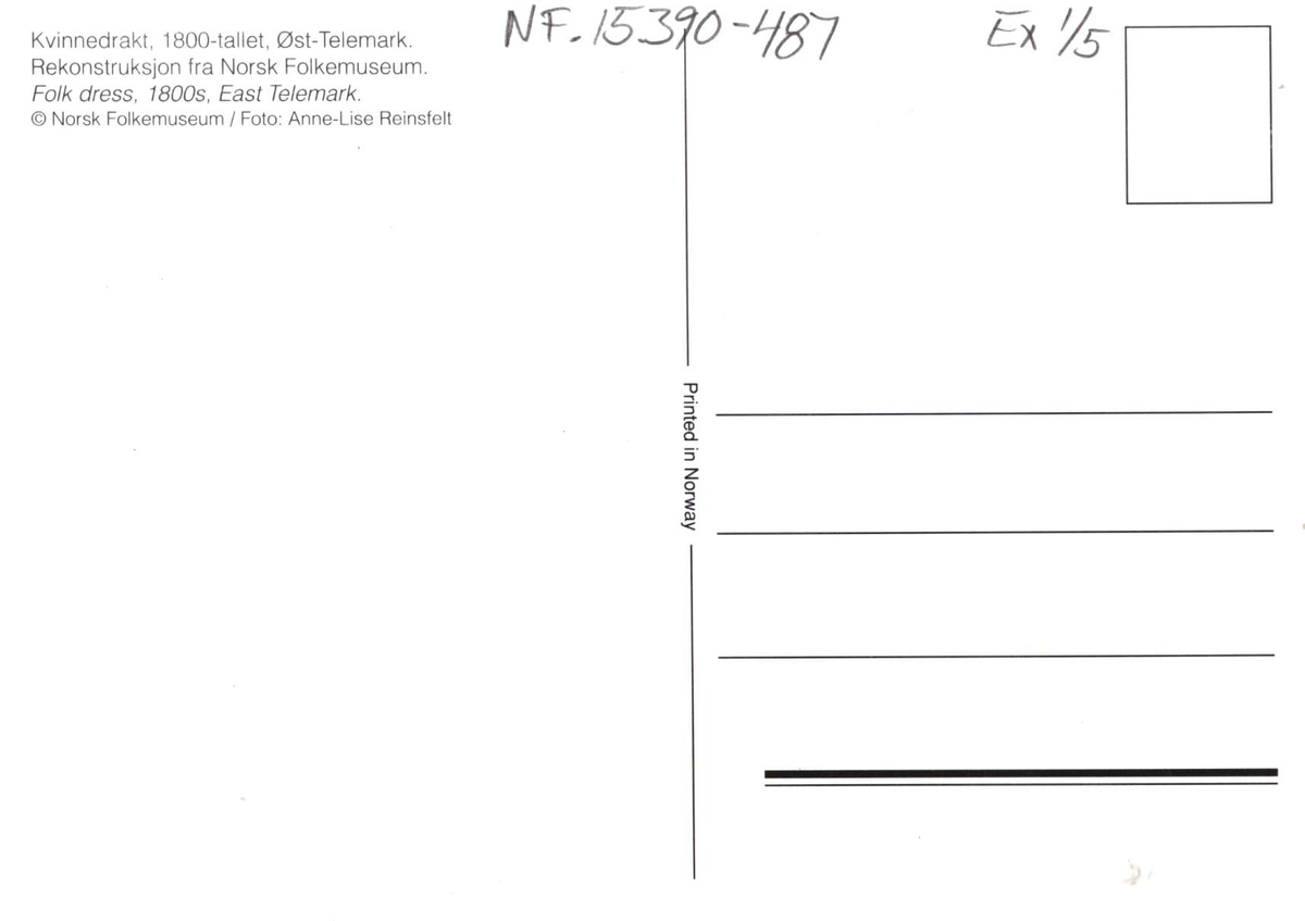 Postkort. Kvinnedrakt fra Øst-Telemark. Utstilling NF.