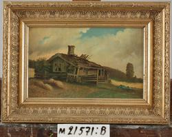 Stuga i Qvänslöf [Akvarellmålning]