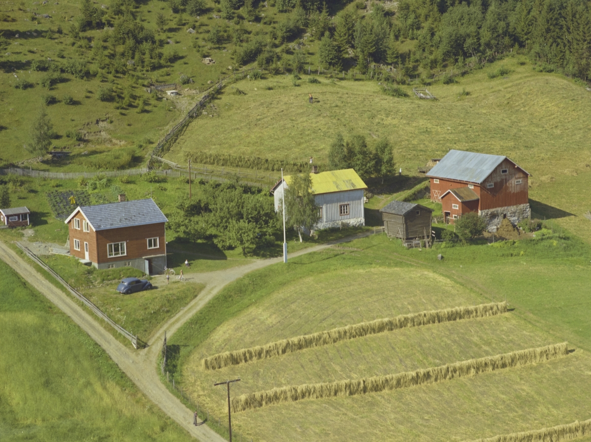 Løype. Gårdsbruk. To stuer, lite fjøs. Hesjer.