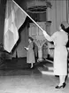 Karlsborg, Armelottakårens 25-årsjubileum i garnisonskyrkan år 1959. Fanbärare Astrid Ragnar.