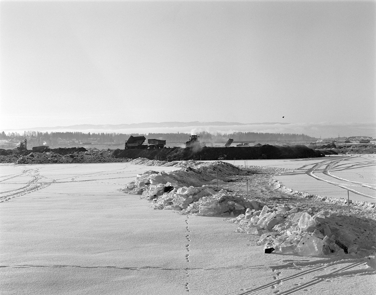 Åkersvika, Hamar. Utfylling i forbindelse med bygging av Hamar Olympiahall, Vikingskipet, oversikt,