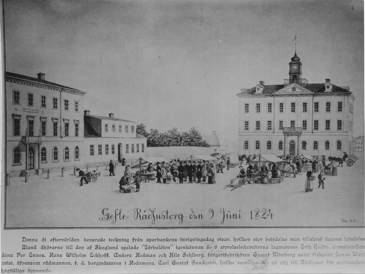 Gävle stad före 1869 års brand.
Rådhustorget 1924.