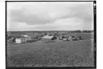 Ångsåg, ekonomibyggnader och brädstaplar.
Panoramabild.