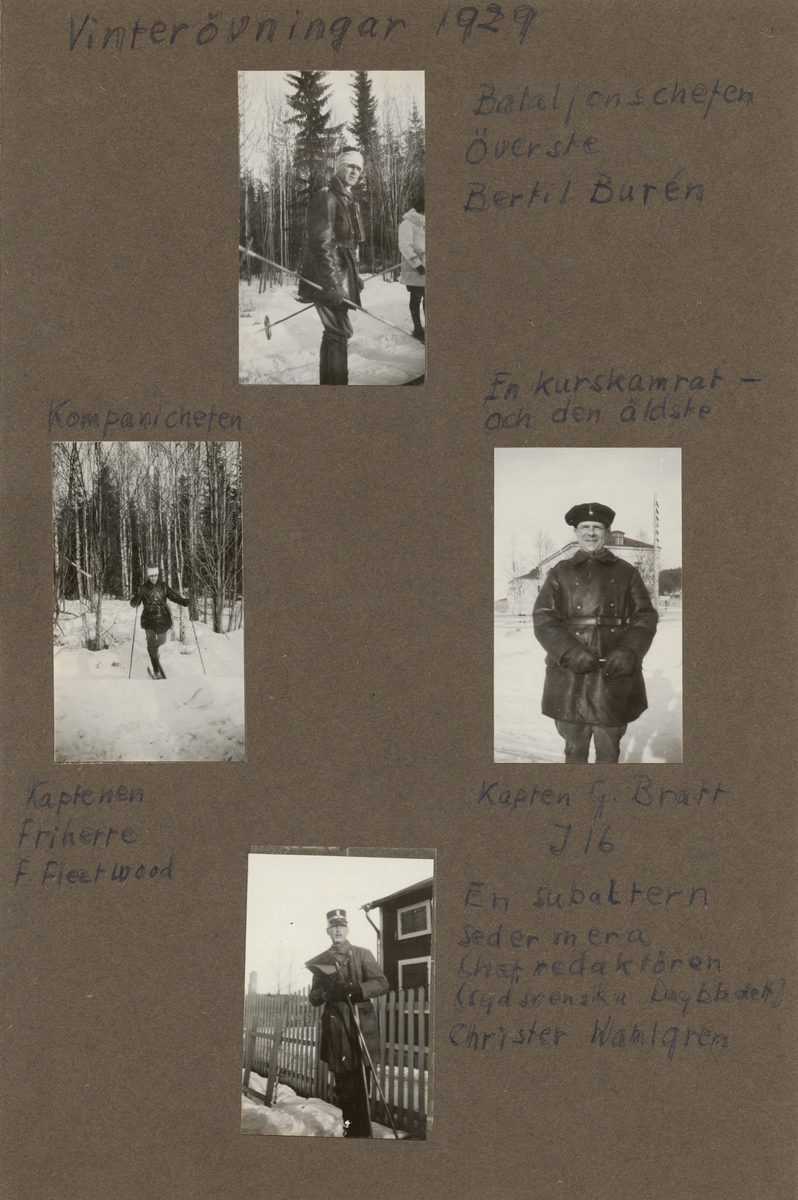 Bataljonschef överste Bertil Burén i vintrig skog med skidstavar i händerna. Göta livgardes stridsvagnsbataljon, 1929.