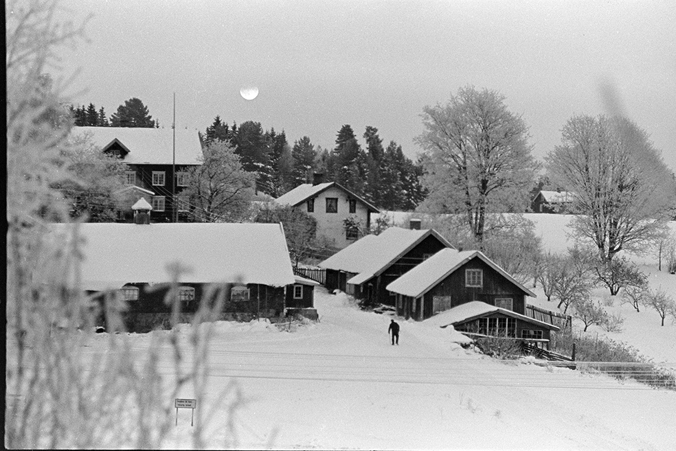Alhaug, Alu østre, eksteriør, vinter, kveld, måne.