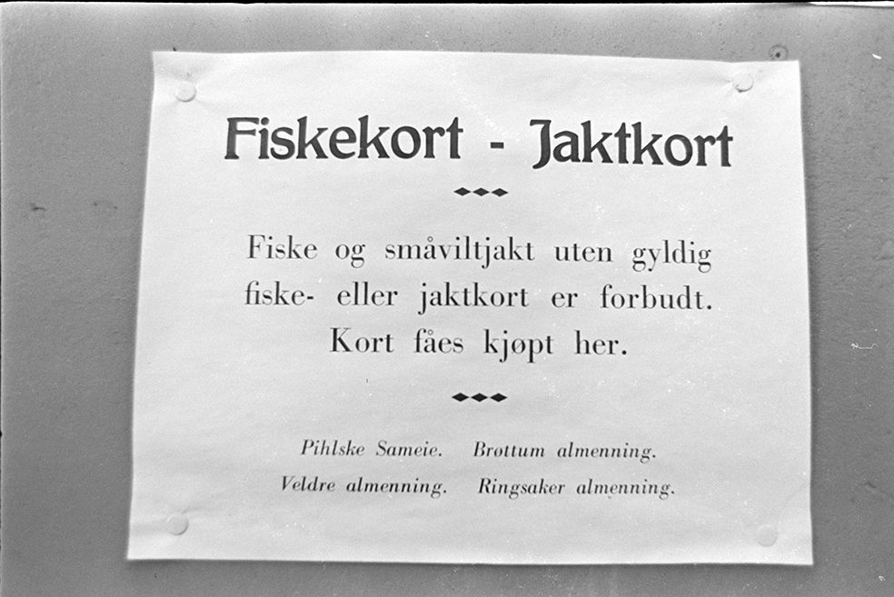 Plakat, Fiskekort., jaktkort, Ringsakerfjellet.