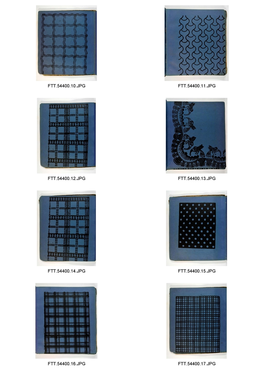 Bok med trykkblokkmønstre fra farver H. N. Schjølbergs arkiv.