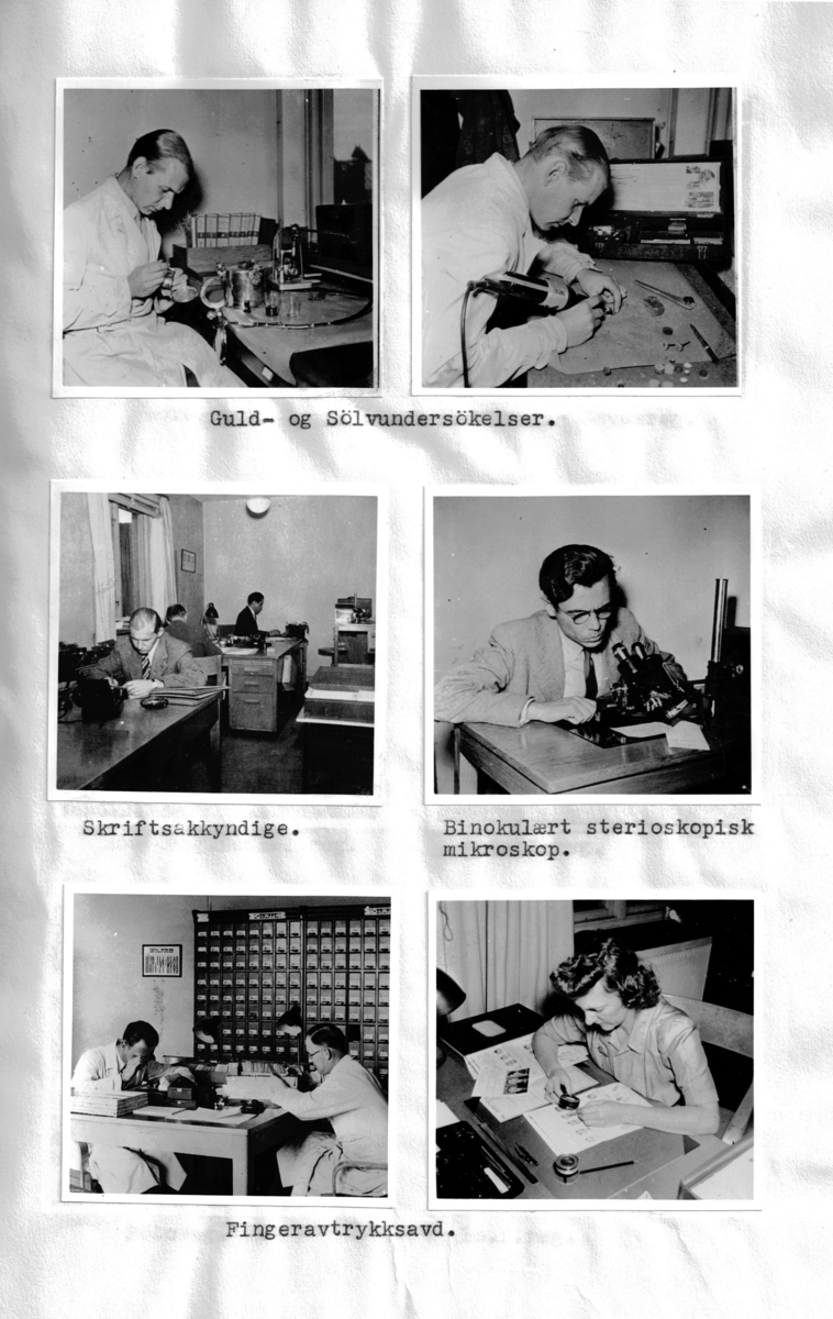 Foto fra arbeidet ved Statens Kriiminalteknika Anstalt, Stockholm og tekn.avd., Göteborg, i 1946. Studietur tatt av L. Reusch Berg.