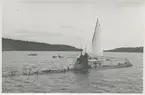 Från Örlogflottans Ungdomsdag i Saltsjöbaden 8 september 1929. I förgrunden ubåten ILLERN, bakom denna skymtar 12m-jakten BEDUIN II.