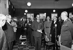 Karlsborg, kungabesök och invigning av museet år 1962. Från lunchen, Gustaf VI Adolf, biskop Danell, öv Bratt m.fl.