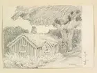 Blekinge, Hoby. Stuga. Teckning av Ferdinand Boberg