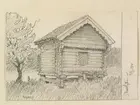 Dalarna, Folkare hd., Grytnäs sn., Stusshyttan. Visthusbod. Teckning av Ferdinand Boberg