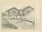 Lappland, Piteå lappmark, Arvidsjaurs sn., Lappstaden. Visthusbodar. Teckning av Ferdinand Boberg