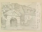 Teckning av Ferdinand Boberg. Kristianstad, Husarkasernen, Portal till husarkasernen.