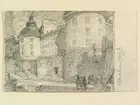 Teckning av Ferdinand Boberg. Stockholm, Staden inom br. , Riddarholmen, Kv. Kungshuset, Birger Jarlstorg 16