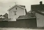 Byggnadsinventering juni 1974, bostadshus med fasad mot grönområde. Bilderna är tagna inom ramen för Kalmar kommuns inventering av Kvarnholmens bebyggelse 1974 och skänkta till länsmuseet.