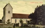 Vykort med Långlöst kyrka. Påskrift på baksidan: Långlöt d. 22-4-12 De hjärtligaste lyckönskningar på namnsdagen samt hälsningar från Långlöt sändas Eder av Margit.