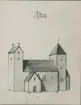 Alböke kyrka. Petrus Törnewall teckning efter Johannes Haquini Rhezelius.
Troligen tecknad 1673.