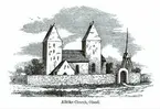 Teckning av gamla Alböke kyrka.