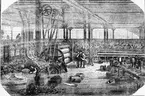 Interiörbild från Ratters Kautsju-fabrik i Paris 1855. Ur Illustrerad Tidning 14 juni 1856.