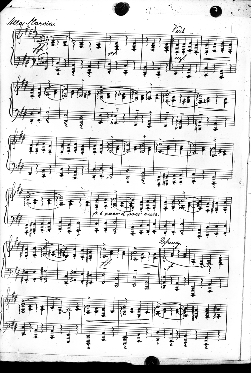 Musikknoter. Kopi av noteark. Bestillt av Trygve Bauer Nilsen.