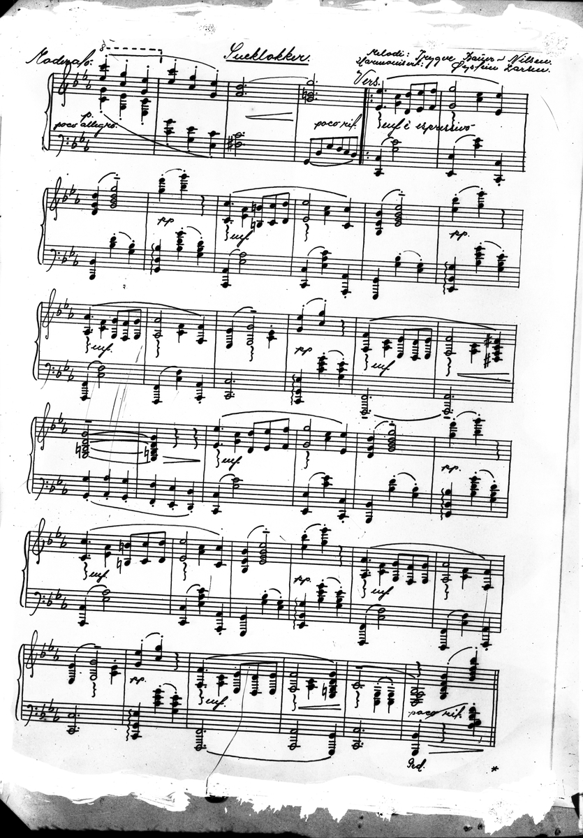 Musikknoter. Kopi av noteark. Bestillt av Trygve Bauer Nilsen.