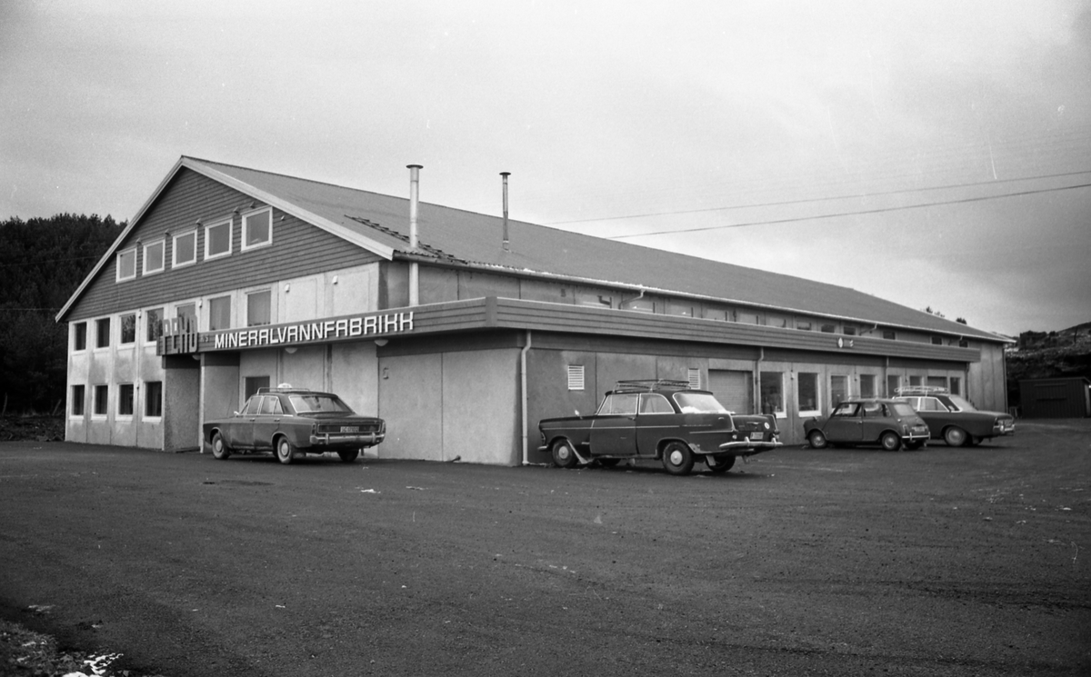 Peko brusfabrikk på Krossleite i Sveio. Eksteriør og interiørbilder av brusfabrikken. Arbeiderne er travelt opptatt med brusproduksjonen.