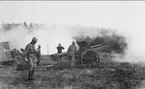 A 10, skarpskjutning vid Sälsendy (Selsendy) år 1926, mot mål på Hammarnäset med 10,5 cm kanon m/17. Troppchef sergeant A.J. Sandahl. Förstoring 27 x 40 cm.