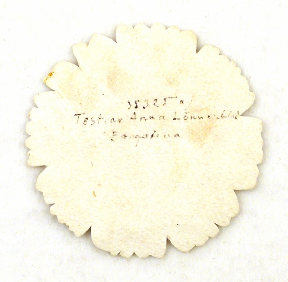 Vit med väppling blad runt kanten i olika nyanser i grönt, tillhört Fagerstenska släkten, 2 stycken enl. testamente 1928-01-26.