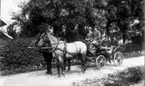 Bonnagårds skjuts klar för vägsyn. Kusk Torsten Andersson, Emil Johansson Lund Trevattna. I baksätet länsman Dahlstrand och ALfred Andersson Bonnagården.