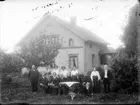 Exteriör. 
Stort sällskap vid husgavel, stort vitt hus. 
Gullspångssamlingen.
Bilder från Gullspång med omnejd.