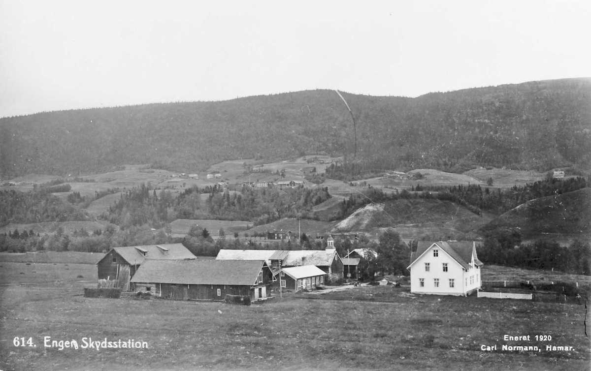 Postkort, gårdsbruk, naturforhold. 