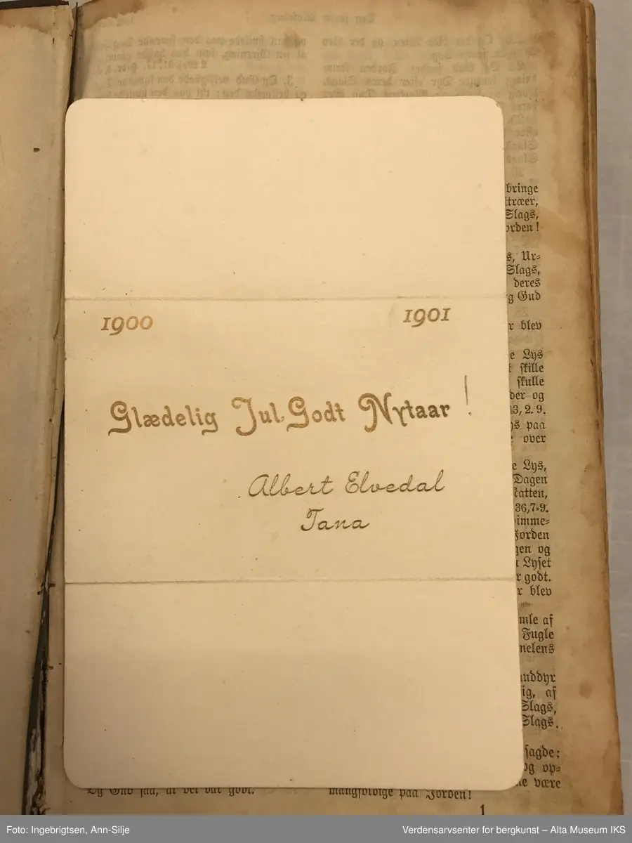 Stor bibel med skinntrekk. På permen er det kartusjmotiv.