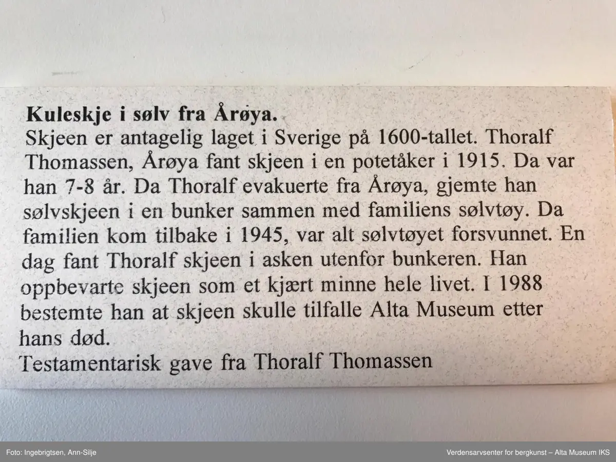Form: Ovalt skjeblad, kort skaft med kule i enden.