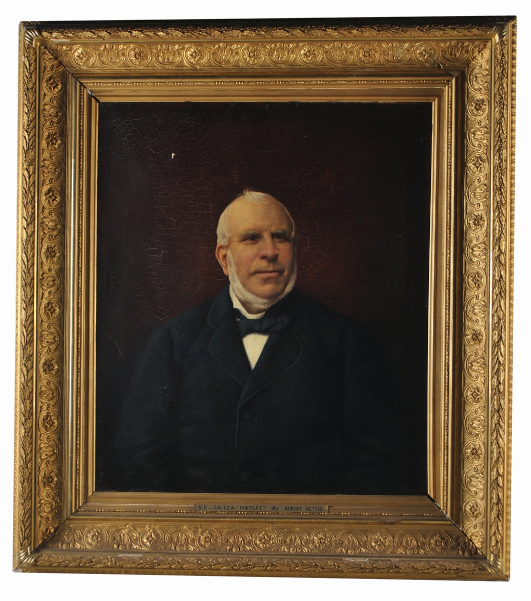Saltza von, Carl Fredrik, porträtt, bröstbild, konsul Robert Rettig, Sign. Saltza. Olja på duk, förgylld ram.