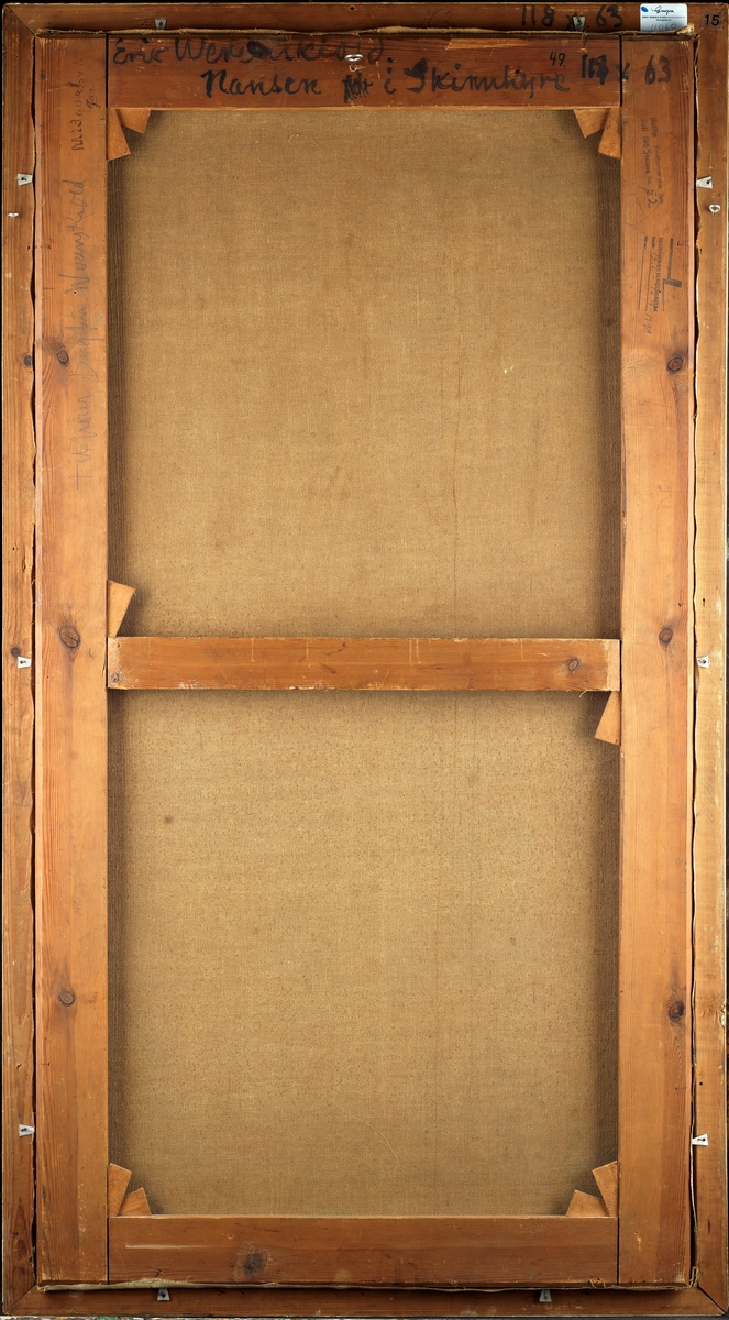 Portrett av Fridtjof Nansen i skinnhyre, helfigur.