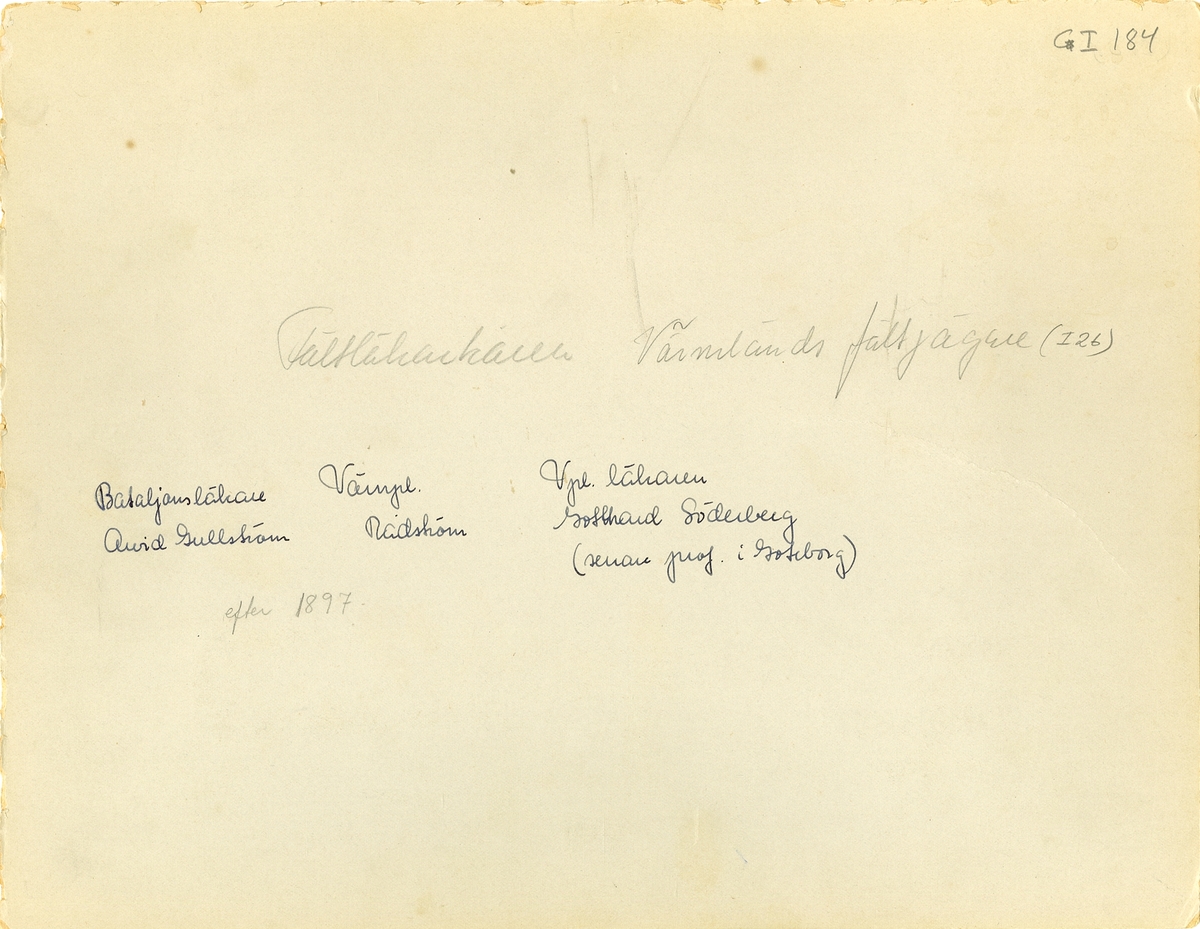 Grupporträtt av sjukvårdspersonal vid Värmlands fältjägarkår I 26, efter 1897.