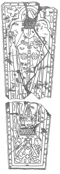 Middelaldergravstein; tegning av Henrik Mathiesen.