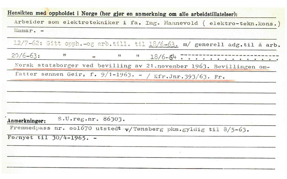 Informasjon som er samlet om Istvan i Fremmedregisteret.