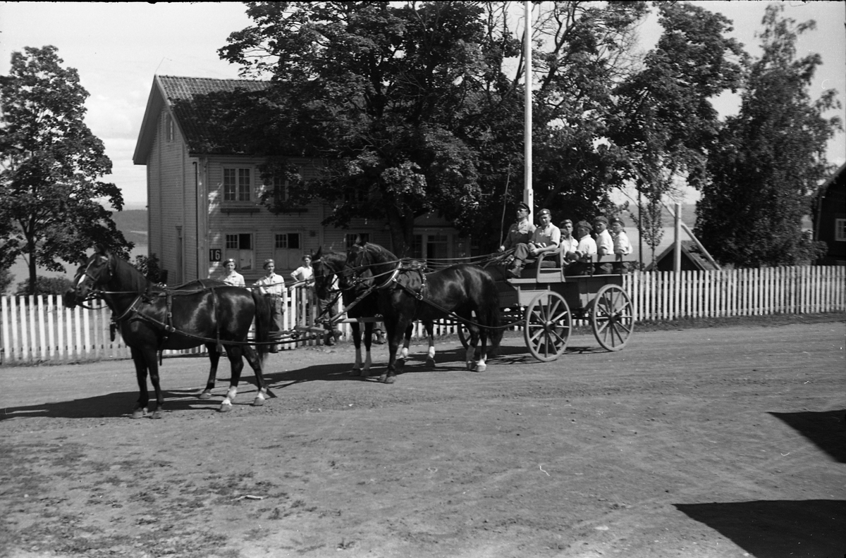 Kjøring med firspann på Starum juli 1949. Sju bilder. Ingen av personene er identifisert.