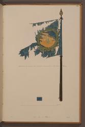 Avbildning i gouache föreställande fälttecken taget som trofé av svenska armén. Den avbildade fanan finns bevarad i Armémuseums samling, för mer information, se relaterade objekt.
