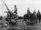 Luftvärnsartilleriet var från början hästanspänt som övrigt artilleri. Bofors 40 mm automatkanon på prov under 1930-talet.