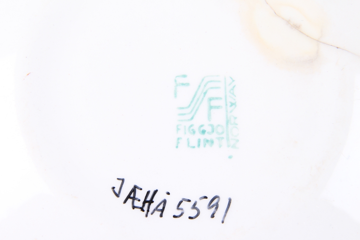 Underskål med gull kant og blomsterdekor.