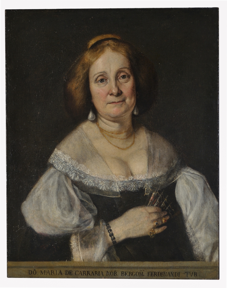 Oljemålning föreställande Donna Maria de Carraria.
Troligtvis målad av Giovanni Battista Moroni.
